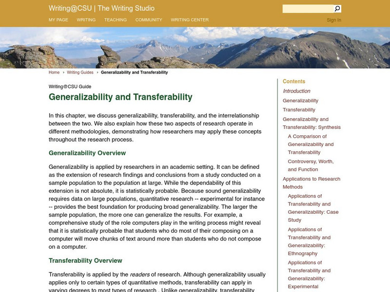 Writing@csu Writing Guide: Generalizability and Transferability eBook Writing@csu Writing Guide: Generalizability and Transferability eBook
