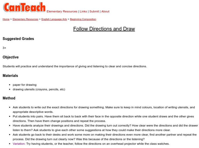 Can Teach: Follow Directions and Draw Lesson Plan Can Teach: Follow Directions and Draw Lesson Plan