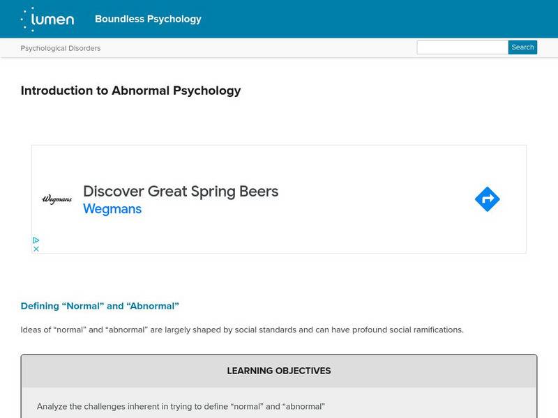 Lumen: Boundless Psychology: Introduction to Abnormal Psychology Unit Plan Lumen: Boundless Psychology: Introduction to Abnormal Psychology Unit Plan