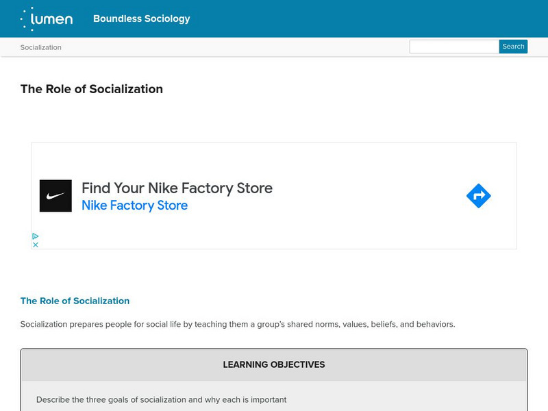 Lumen: Boundless Sociology: Role of Socialization Unit Plan Lumen: Boundless Sociology: Role of Socialization Unit Plan