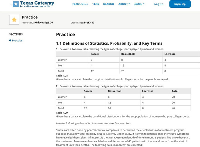 Texas Gateway: Tea Statistics: Sampling and Data: Practice Unknown Type Texas Gateway: Tea Statistics: Sampling and Data: Practice Unknown Type