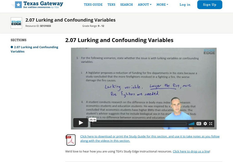 Texas Gateway: Study Edge Statistics: Lurking and Confounding Variables Instructional Video