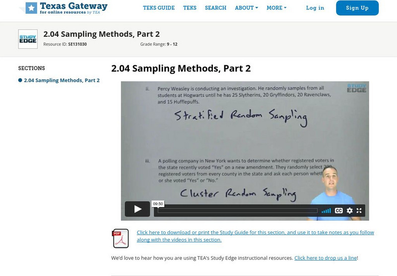 Texas Gateway: Study Edge Statistics: Sampling Methods, Part 2 Instructional Video