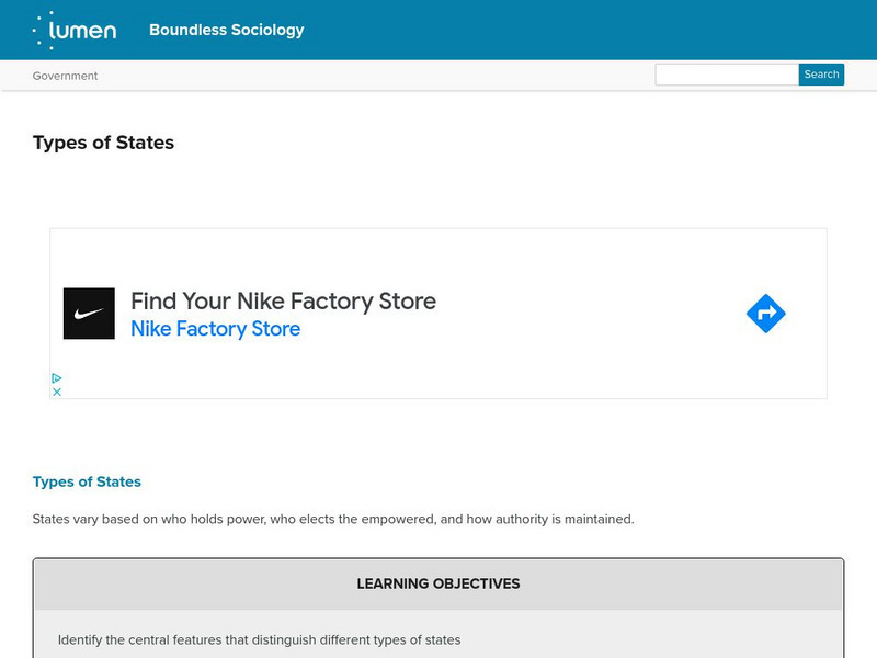 Lumen: Boundless Sociology: Types of States: Monarchy Handout Lumen: Boundless Sociology: Types of States: Monarchy Handout