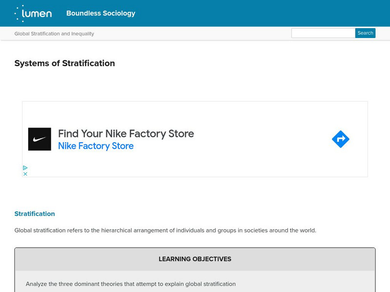 Lumen: Boundless Sociology: Systems of Stratification Unit Plan