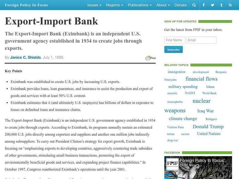Foreign Policy in Focus: Export Import Bank Article Foreign Policy in Focus: Export Import Bank Article