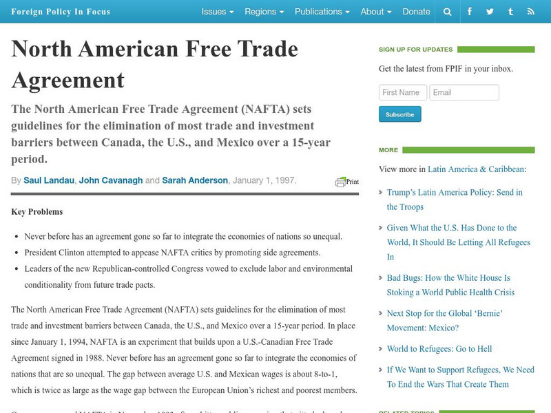 Foreign Policy in Focus: North American Free Trade Agreement Article Foreign Policy in Focus: North American Free Trade Agreement Article