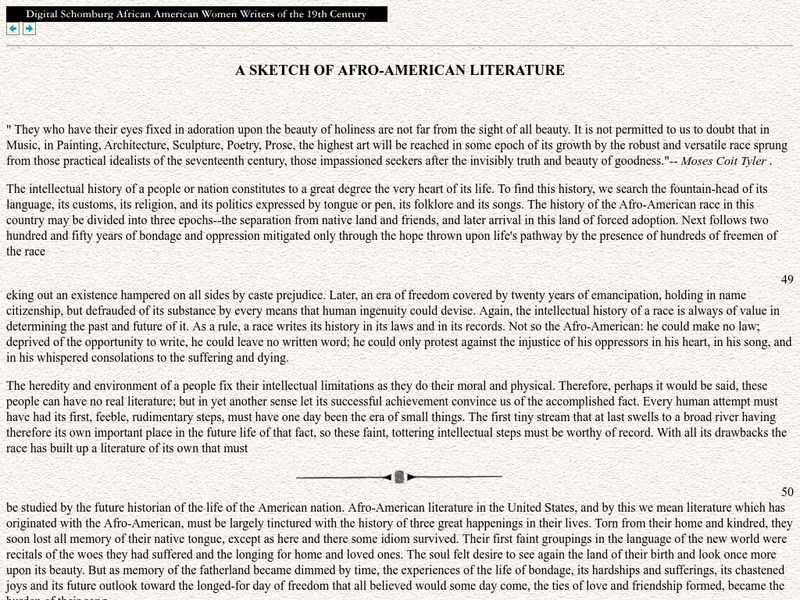 Mossell, n.f.: A Sketch of Afro American Literature Website