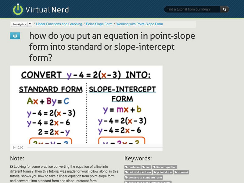 Virtual Nerd: Put an Equation in Point Slope Form Into Standard Form Instructional Video Virtual Nerd: Put an Equation in Point Slope Form Into Standard Form Instructional Video