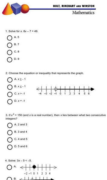Holt, Rinehart and Winston: Math Sample Stanford 9 Test: Task 1 Study Guide Holt, Rinehart and Winston: Math Sample Stanford 9 Test: Task 1 Study Guide
