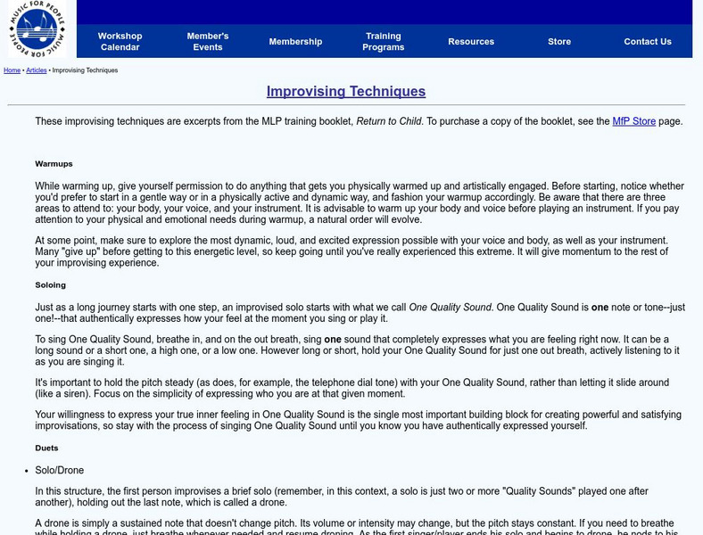 Music for People: Improvising Techniques Handout Music for People: Improvising Techniques Handout