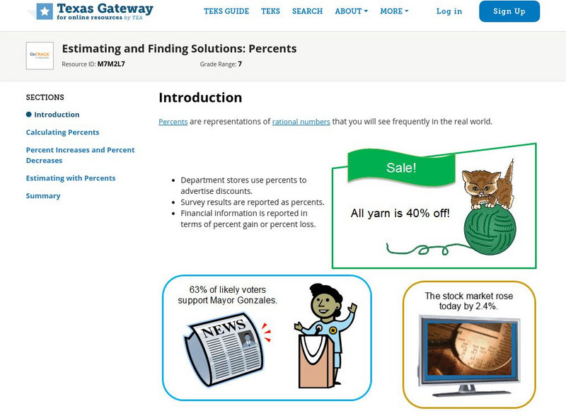 Texas Gateway: Estimating and Finding Solutions: Percents Unit Plan Texas Gateway: Estimating and Finding Solutions: Percents Unit Plan
