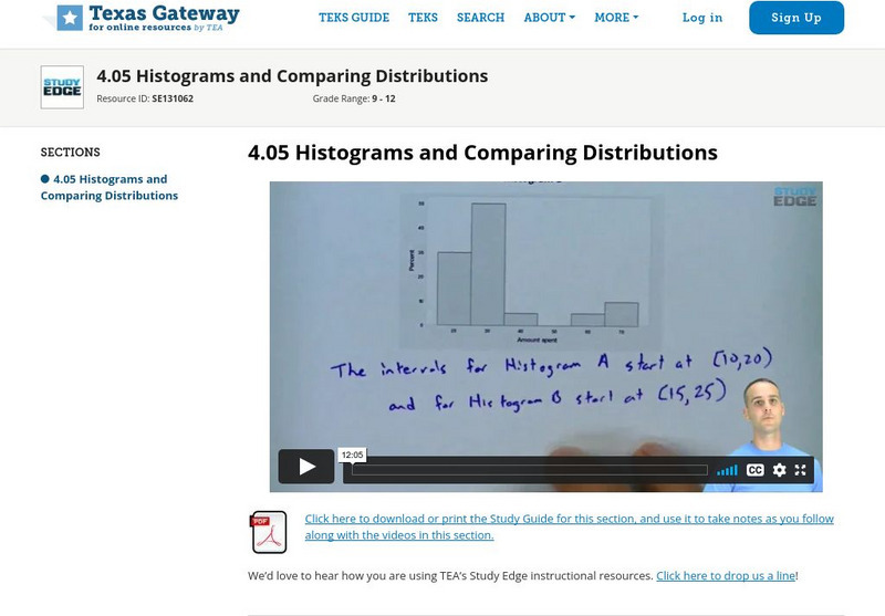 Texas Gateway: Study Edge Statistics: Histograms and Comparing Distributions Instructional Video Texas Gateway: Study Edge Statistics: Histograms and Comparing Distributions Instructional Video