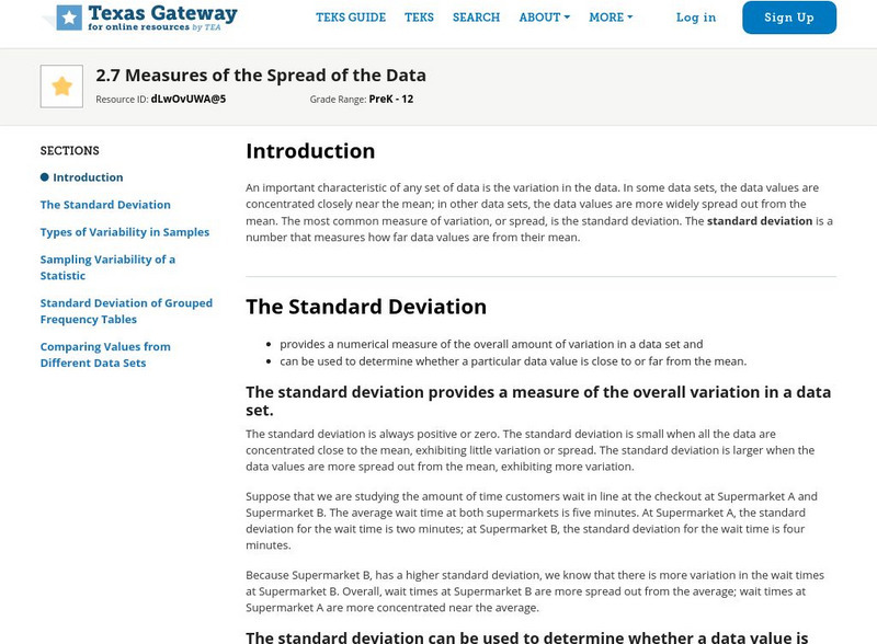 Texas Gateway: Tea Statistics: Measures of the Spread of the Data eBook Texas Gateway: Tea Statistics: Measures of the Spread of the Data eBook
