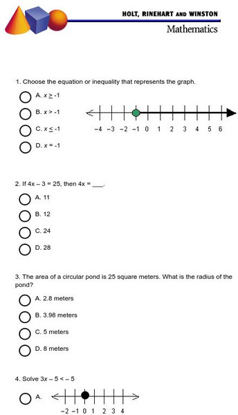 Holt, Rinehart and Winston: Math Sample Stanford 9 Test: Task 2 Study Guide Holt, Rinehart and Winston: Math Sample Stanford 9 Test: Task 2 Study Guide
