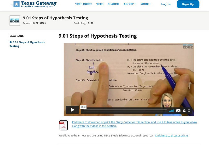 Texas Gateway: Study Edge Statistics: Steps of Hypothesis Testing Instructional Video Texas Gateway: Study Edge Statistics: Steps of Hypothesis Testing Instructional Video