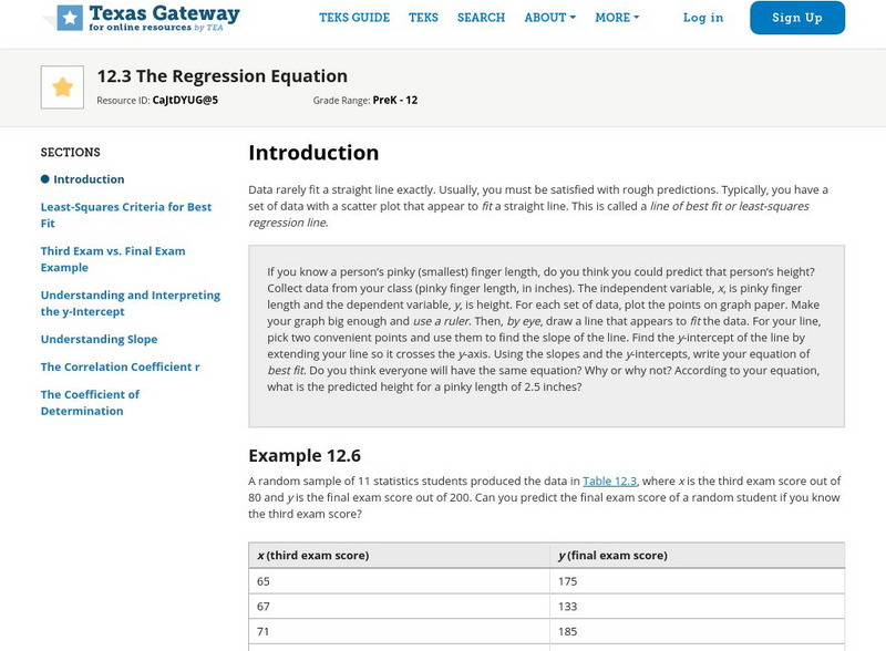 Texas Gateway: Tea Statistics: The Regression Equation eBook Texas Gateway: Tea Statistics: The Regression Equation eBook