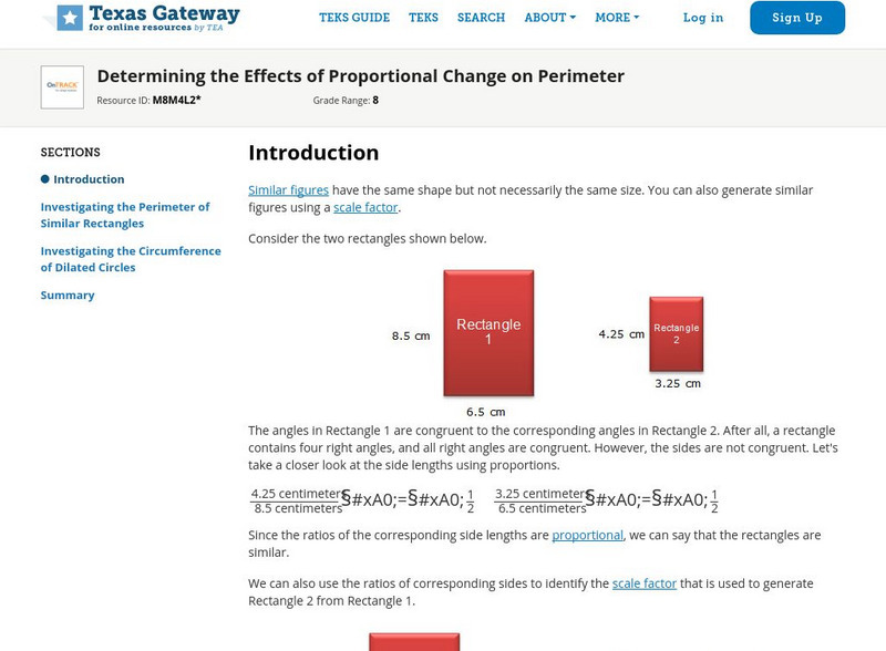 Texas Gateway: Determining the Effects of Proportional Change on Perimeter Unit Plan Texas Gateway: Determining the Effects of Proportional Change on Perimeter Unit Plan