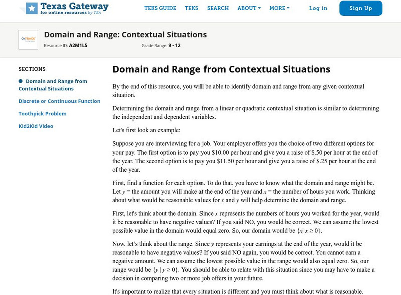 Texas Gateway: Domain and Range: Contextual Situations Unit Plan
