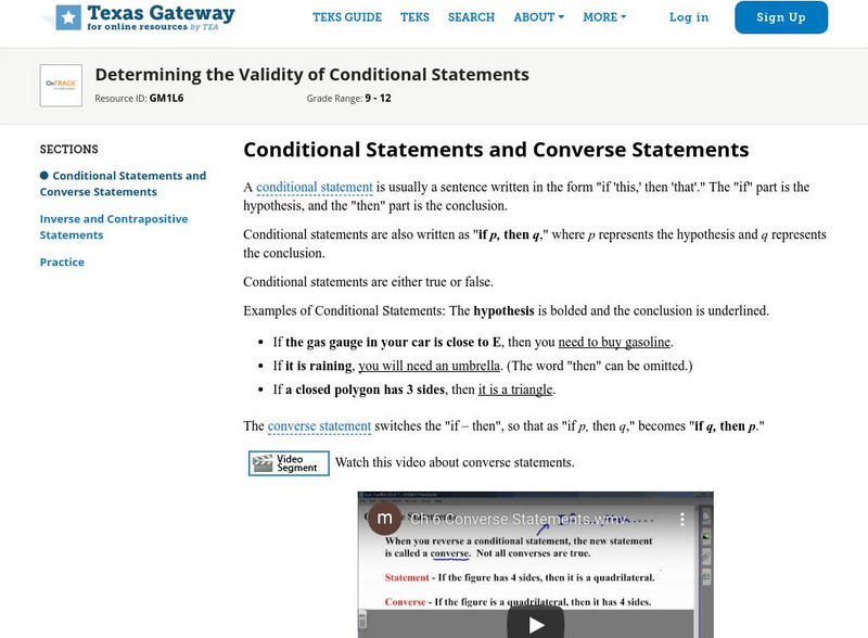 Texas Gateway: Determining the Validity of Conditional Statements Unit Plan Texas Gateway: Determining the Validity of Conditional Statements Unit Plan