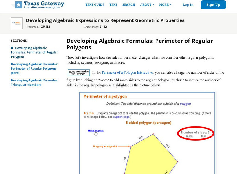 Texas Gateway:developing Algebraic Expressions to Represent Geometric Properties Unit Plan Texas Gateway:developing Algebraic Expressions to Represent Geometric Properties Unit Plan