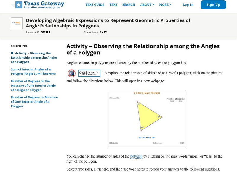 Texas Gateway: Geometric Properties of Angle Relationships in Polygons Unit Plan Texas Gateway: Geometric Properties of Angle Relationships in Polygons Unit Plan