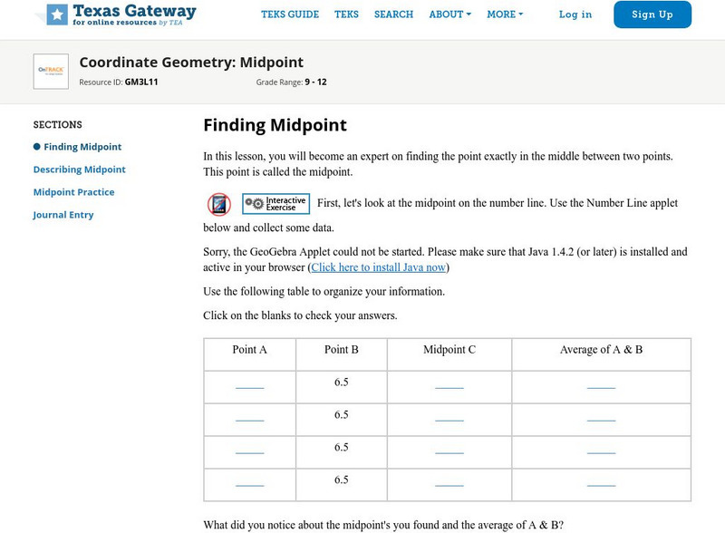 Texas Gateway: Coordinate Geometry: Midpoint Unit Plan