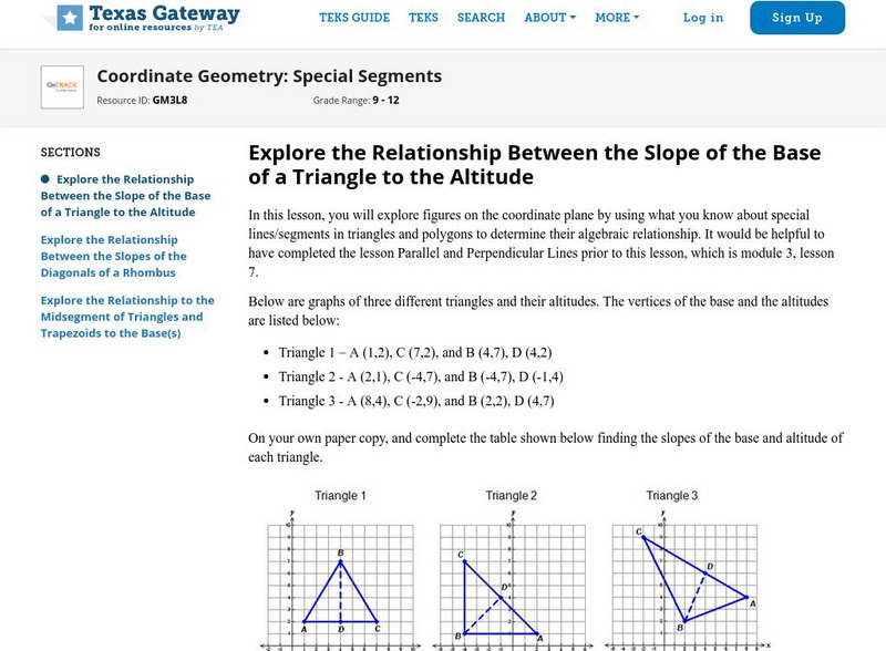 Texas Gateway: Coordinate Geometry: Special Segments Unit Plan Texas Gateway: Coordinate Geometry: Special Segments Unit Plan