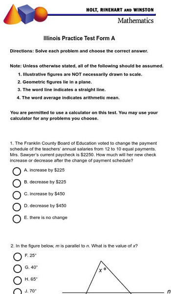 Holt, Rinehart and Winston: Illinois Practice Test Form A Study Guide Holt, Rinehart and Winston: Illinois Practice Test Form A Study Guide
