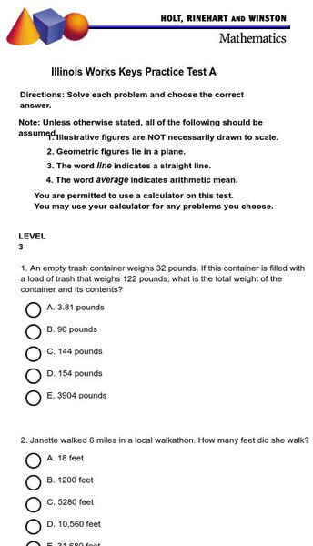 Holt, Rinehart and Winston: Illinois Works Keys Practice Test A Study Guide Holt, Rinehart and Winston: Illinois Works Keys Practice Test A Study Guide