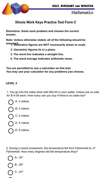Holt, Rinehart and Winston: Illinois Works Keys Practice Test C Study Guide Holt, Rinehart and Winston: Illinois Works Keys Practice Test C Study Guide