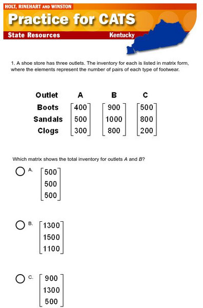 Holt, Rinehart and Winston: Cats Practice Test 1 Study Guide Holt, Rinehart and Winston: Cats Practice Test 1 Study Guide