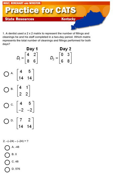 Holt, Rinehart and Winston: Cats Practice Test 3 Study Guide Holt, Rinehart and Winston: Cats Practice Test 3 Study Guide