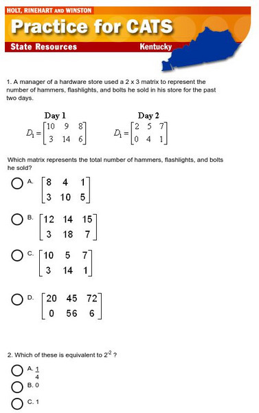 Holt, Rinehart and Winston: Cats Practice Test 4 Study Guide Holt, Rinehart and Winston: Cats Practice Test 4 Study Guide