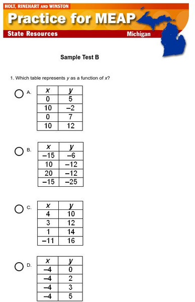 Holt, Rinehart and Winston: Meap Math Multiple Choice Sample Test B Study Guide Holt, Rinehart and Winston: Meap Math Multiple Choice Sample Test B Study Guide