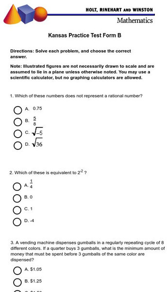 Holt, Rinehart and Winston: Kansas Practice Test: Form B Study Guide Holt, Rinehart and Winston: Kansas Practice Test: Form B Study Guide