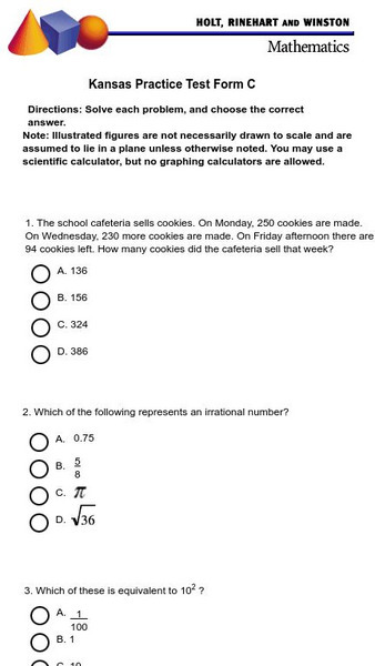 Holt, Rinehart and Winston: Kansas Practice Test: Form C Study Guide Holt, Rinehart and Winston: Kansas Practice Test: Form C Study Guide