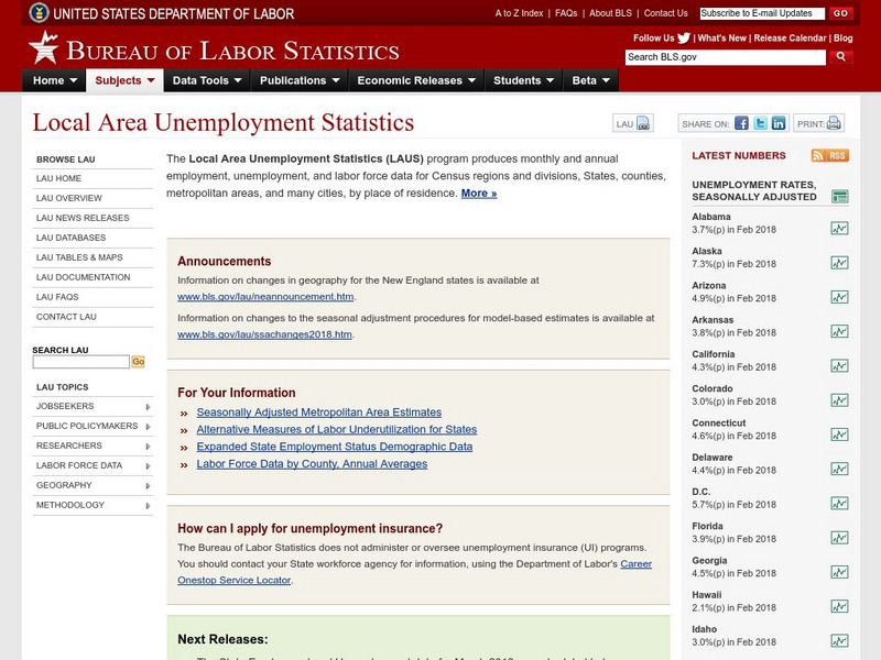 Bureau of Labor Statistics: Local Area Unemployment Statistics Handout Bureau of Labor Statistics: Local Area Unemployment Statistics Handout