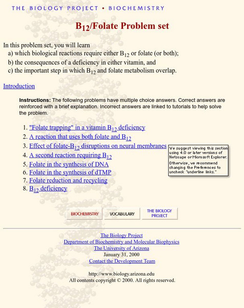University of Arizona: B12/folate Problem Set Unit Plan University of Arizona: B12/folate Problem Set Unit Plan