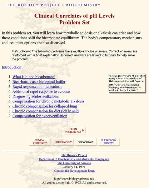 University of Arizona: Clinical Correlates of P H Levels Problem Set Unit Plan University of Arizona: Clinical Correlates of P H Levels Problem Set Unit Plan