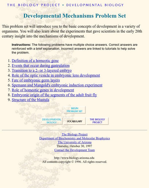 University of Arizona: Developmental Mechanisms Problem Set Unit Plan University of Arizona: Developmental Mechanisms Problem Set Unit Plan