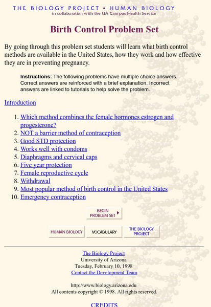 University of Arizona: Birth Control Problem Set Unit Plan University of Arizona: Birth Control Problem Set Unit Plan