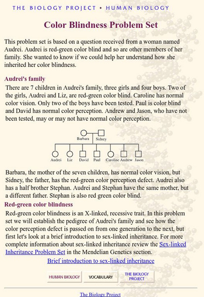 The Biology Project: Human Biology: Color Blindness Problem Set Activity The Biology Project: Human Biology: Color Blindness Problem Set Activity