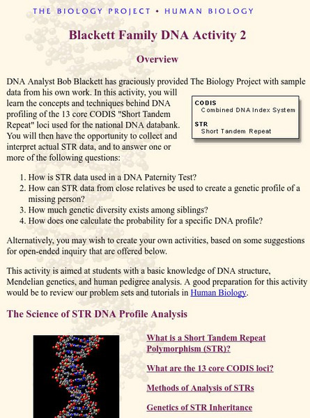 The Biology Project: Human Biology: Blackett Family Dna Activity 2 Activity The Biology Project: Human Biology: Blackett Family Dna Activity 2 Activity
