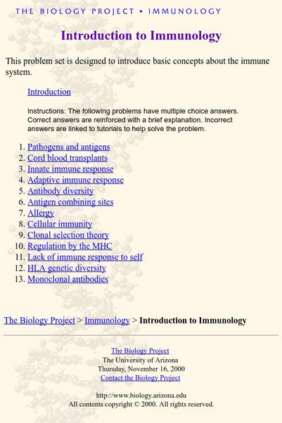 The Biology Project: Immunology: Introduction to Immunology Handout The Biology Project: Immunology: Introduction to Immunology Handout