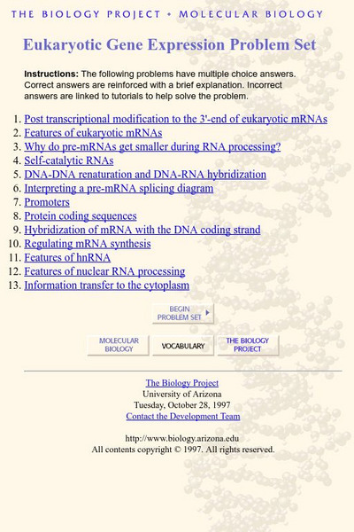 The Biology Project: Immunology: Eukaryotic Gene Expression Problem Set Unknown Type The Biology Project: Immunology: Eukaryotic Gene Expression Problem Set Unknown Type