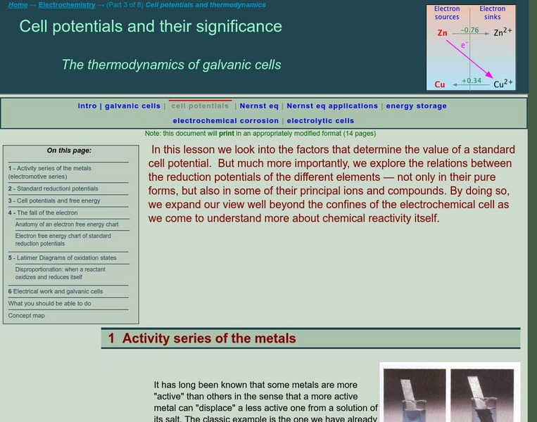 Chem1 Virtual Textbook: Thermodynamics of Galvanic Cells eBook