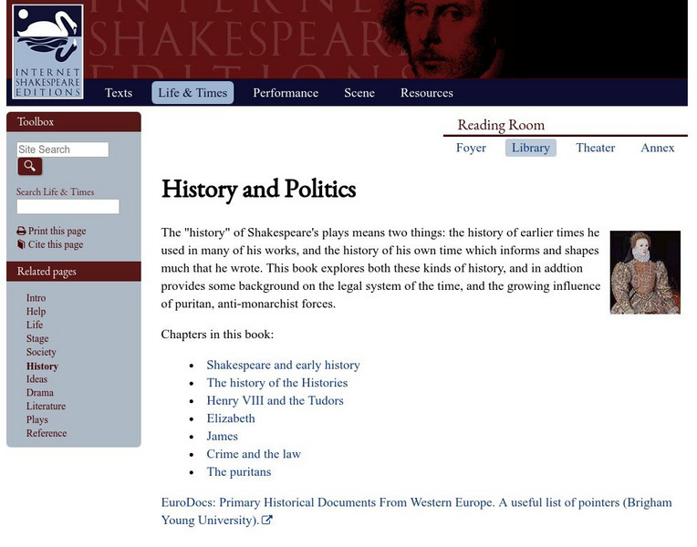 Shakespeare's Life and Times: History and Politics Website Shakespeare's Life and Times: History and Politics Website