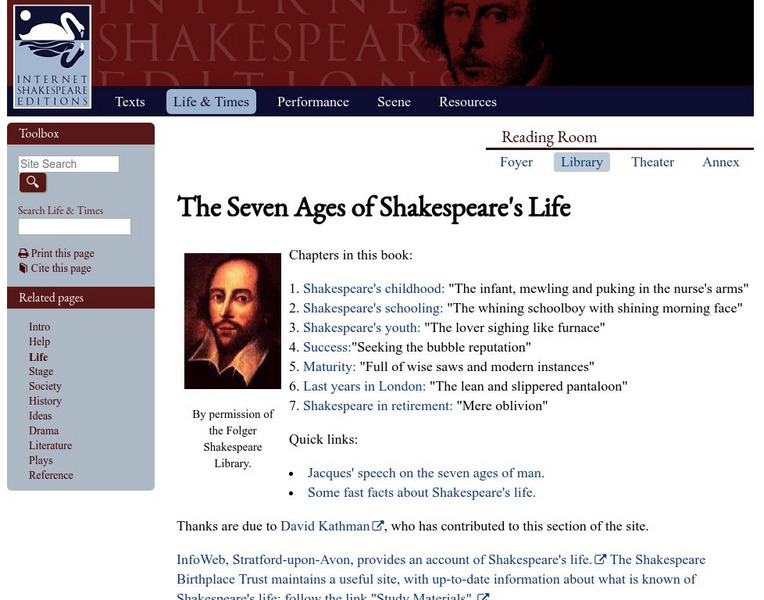 Shakespeare's Life and Times: Seven Ages of Shakespeare's Life Website Shakespeare's Life and Times: Seven Ages of Shakespeare's Life Website