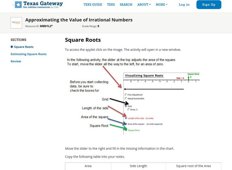 Texas Gateway: Approximating the Value of Irrational Numbers Unit Plan Texas Gateway: Approximating the Value of Irrational Numbers Unit Plan